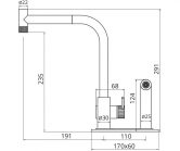knob 306050 ברז מטבח נירוסטה מתז צד אינטגרלי פיה אפקית מסובבת שרטוט