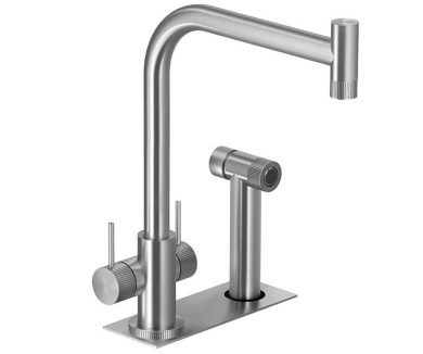 knob 306054 ברז מטבח תי ידיות נירוסטה פיה קאופקית מסובבת מתז צד אינטגרלי