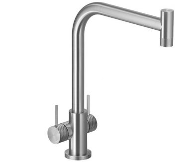 knob 306055 ברז מטבח תי ידיות נירוסטה פיה קאופקית מסובבת