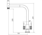 knob 306055 ברז מטבח תי ידיות נירוסטה פיה קאופקית מסובבת שרטוט